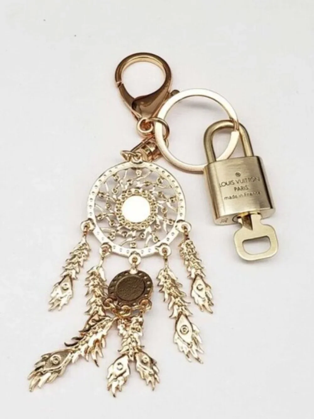 Authentic LV Gold Padlock & Key Set ✨ Luxury Bag Charm w/ Unbranded Keychain